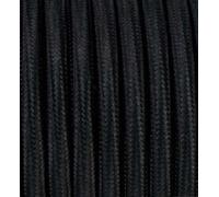 Vintage Fabric 3 Core Braided Textile Cable - 16.5FT (5 Metres) - 2x1.5mm² - Black Round