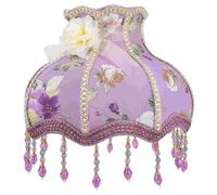 Vintage Fabric Lamp Shade Scallop Bell Lampshade Lace Floral Pearl Beaded Light for Living Room Bedroom Office Decor