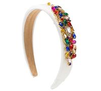 Vintage Fabric Sponge Headband Inlaid With Stained Glass Diamond Ball Hair Accessories, Off-White