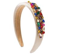 Vintage Fabric Sponge Headband Inlaid With Stained Glass Diamond Prom Hair Accessories, Light Coffee