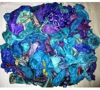 Vintage Fabrics Crafts 100 Grams Recycled Sari Silk Lot Vintage Sari Fabric Material Remnant Blue Violet Craft Scrapbook Quilt Art Doll Junk Journal India Boho