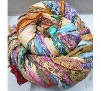 Vintage Fabrics Crafts 42 Yards Unstitched Silk Sari Ribbon 100 Strips Yarn Tassels SKEINS Dull Muted Shades Journal Scrapbook Craft Project Decor Strips India lot Beauty
