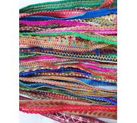 Vintage Fabrics Crafts Antique Sari Trim Lace Bright Lot for Gift Wraping Ribbon Bows 25 Pcs 25 Yards (1 Yard Each) Zari Art Craft Scrapbook Borders DS356