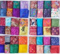 Vintage Fabrics Crafts Sari Silk Fabric Squares 48 pcs 8" Squares Saree Craft Material Home Decor Scrapbook Quilting Project Art Doll Easter DS370
