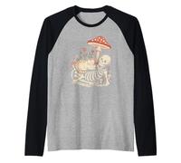 Vintage Fairycore Skeleton and Feline Woodland Mushroom Raglan Baseball Tee