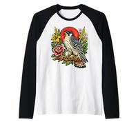 Vintage Falcon Raptor Bird Tattoo Style Birdwatching Design Raglan Baseball Tee