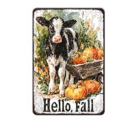 Vintage Fall Pumpkin Cow Autumn Thanksgiving Metal Sign Retro Home Kitchen Coffee Bathroom Office Garden Wall Decor Tin Poster12x8 Inch