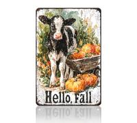 Vintage Fall Pumpkin Cow Autumn Thanksgiving Metal Sign Retro Home Kitchen Coffee Bathroom Office Garden Wall Decor Tin Poster8x12 Inch