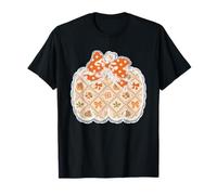 Vintage Fall Pumpkin Cute Polka Dot Bow Autumn Patch Pattern T-Shirt