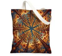 Vintage Fall Tree Canvas Tote Bag for Shopping 13x15, Autumn Nature Maple Leaves Forest Reusable Grocery Print Pattern Bag for Women, Scenic Beach Aesthetic Painting Gift Decor