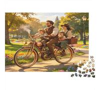 Vintage Family Bicycle Ride 1000 Piece Jigsaw Puzzle Paper for Adults Sunlit Park Scene Focus Home Relax Decoration Gift for Family 38x26cm/1000pcs