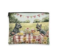 Vintage Fanciful Makeup Bag, Picnic Dogs Pattern Cosmetic Travel Pouch for Women, Portable Zipper Organizer, Summer Outdoor Toiletry Bag 7x9 Inch