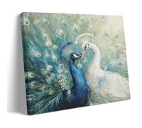 Vintage Fantasy Animals Canvas Wall Art Paintings Colorful Abstract Blue White Elegant Peacock Pictures on Canvas Prints Framed Ready to Hang Artwork for Bedroom Home Decor 08x12inch(20x30cm)