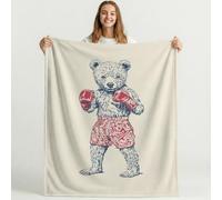 Vintage Fantasy Boxing Teddy Bear Blanket Gray Beige Blankets Printed Fleece Cozy Warm Blanket for Couch Travel Sofa Teens Adult Bedroom Decor Plush Throw Blankets 59in × 59in (150cm × 150cm)