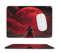 Vintage Fantasy Red Dragon Non-Slip Base Mouse Pad,Abstract Colorful Japanese Samurai Ancient Architecture Stitched Edges for Decoration,Most Types of Mouse 9.4"x7.9"