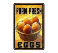 Vintage Farm Chicken Metal Sign Fresh Eggs Metal Poster Home Bathroom Kitchen Farmhouse Garden Coffee Retro Aluminium Sign Art Wall Decor Plaque 12x8 Inch