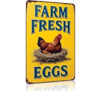 Vintage Farm Fresh Eggs Chicken Tin Sign for Chicken Coop Farm Kitchen Garden Yard Decor 8x12inch