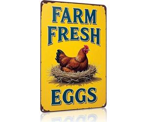 Vintage Farm Fresh Eggs Chicken Tin Sign for Chicken Coop Farm Kitchen Garden Yard Decor 8x12inch