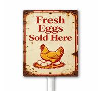 Vintage Farm Fresh Eggs For Sale Yard Sign With Stake, Funny Chicken Gift Garden Sign, Chicken Coop Decor Homestead Gifts, Farmers Market Outdoor Plaque 20x30 CM Sturdy Aluminum Rust Free