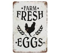 Vintage Farm Fresh Eggs Metal Sign, Farmhouse Style Tin Signs for Chicken Coop Rustic Kitchen Garden Decor 8"x12"