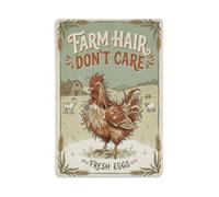 Vintage Farm Hair Dont Care Chicken Metal Tin Sign