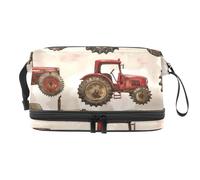 Vintage Farm Tractors Double Layer Cosmetic Bag for Women and Girls, Travel Toiletry Bag Makeup Handy Pouch Organiser Bag with Brush Compartment