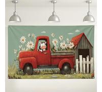Vintage Farm Truck Backdrop, Cute Cow and Daisy Design for Party Decorations, Rustic Indoor/Outdoor Photography Background for Baby Showers and Seasonal Events 71x43 Inch