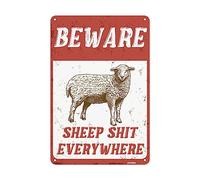 Vintage Farm Yard Beware Metal Sign Wall Art Retro Farmhouse Tin Sign Decoration - Fun Sheep Aesthetic 8x12 Inch Metal Plaque Poster for Home Room Wall Decor