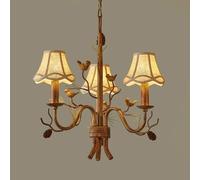 Vintage Farmhouse Bird Chandelier French Country Fabric Shades Bronze Antique Rustic Pendant Light Dining Room Lamp For Bedroom Living Kitchen Island Foyer