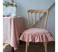 Vintage Farmhouse Blue Ruffled Chair Cushion 18x18 Inch with Ties - Linen Seat Pad for Dining Country Cottage Dining Room Decor
