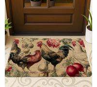 Vintage Farmhouse Chicken Doormat, Rustic Red Rooster Indoor & Outdoor Entrance Decor, Non-Slip Waterproof Kitchen Mat, Easy to Clean 29x17 Inch