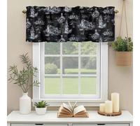 Vintage Farmhouse Ocean Valances for Windows, Country Nautical Black Sea Ships Castles Map Rod Pocket Valance Short Window Treatments Curtains for Kitchen Bathroom Bedroom Decor, 60 x 18 Inches