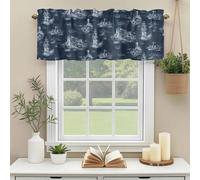 Vintage Farmhouse Ocean Valances for Windows, Country Nautical Dark Blue Sea Ships Castles Map Rod Pocket Valance Short Window Treatments Curtains for Kitchen Bathroom Bedroom Decor, 54 x 18 Inches