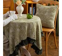 Vintage Farmhouse Small Square Tablecloth 120x120cm - Ruffled Edge Heavy Duty Washable Table Cover for Kitchen Dining Indoor Outdoor Decoration