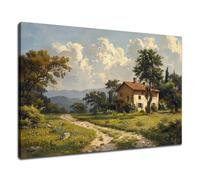 Vintage Farmhouse Wall Decor Painting Print Wooden Framed Nature Landscape Poster Canvas Wall Art French Country Wall Picture for Home Living Room Office Farmhouse Decor Ready to Hang [36''Wx 24''H]