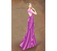 Vintage Fashion: Writing Notebook, Diary, 1930 pink dress fashion illustration, art deco style journal with lined pages