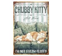Vintage Fat Cat Metal Tin Sign Retro Chubby Kitty Funny Room Door Painting Art Plaque Poster Wall Decor 8x12 Inch