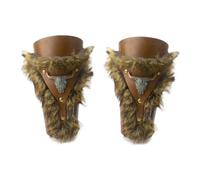 Vintage Faux Fur Leather Bracers Medieval Arm Guards Punk Studs Gauntlets Wristbands Adjustable for Women Men LARP Costume Accessories (Brown-Ox head)