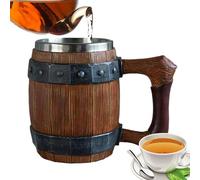 Vintage Faux Oak Wood Beer Mug Tankard Style Coffee Mugs Handmade Beer Stainless Steel Resin Beer Tankard Cup Pirate Cup Fantasy Medieval Tavern for Decoration, Norse Decor