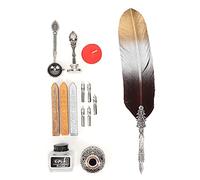 Vintage Feather Dip Pen with Alloy Nibs, Retro Calligraphy Writing Pen, Natural Soft Feather Quill for Hand Lettering and Art Journaling, Includes 5 Replacement Tips and Luxury (gradient coffee)