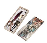 Vintage Feather Pen Set, Retro Writing Kit with Stainless Steel Nibs and Glass Ink Bottle, Complete Calligraphy Gift Box for Teachers Lovers Classmates (Purple)