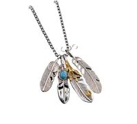 Vintage Feather Pendant Necklace with Four Feathers Titanium Steel Men's Necklace Hip Hop Jewelry