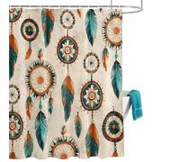 Vintage Feather Shower Curtain for Bathroom, Native American Indian Ethnic Tribe Aztec Waterproof Cloth Fabric Bathroom Accessories Set with 12 Rust Proof Plastic Hooks, 72” x 78”
