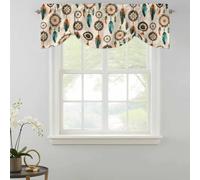 Vintage Feather Tie Up Valances Curtain, Native American Indian Ethnic Tribe Aztec Adjustable Rod Pocket Short Window Treatment Tie Up Curtains Valances for Kitchen Living Room Bathroom 42x18 Inches