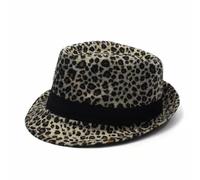 Vintage Fedora Hat Panama Hat Leopard Print Jazz Hat Sun Hat for Women Men Beige