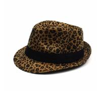 Vintage Fedora Hat Panama Hat Leopard Print Jazz Hat Sun Hat for Women Men Yellow