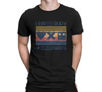 Vintage Feel T-Shirt for Men Love Death Robots TV Unique Pure Cotton Tee Shirt Crewneck Short Sleeve T Shirts Black