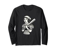 Vintage Feminist Strong Woman Retro Tattoo Art Softball Girl Long Sleeve T-Shirt