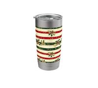 Vintage Festive Holly Stripe Christmas Pattern Stainless Steel Insulated Tumbler