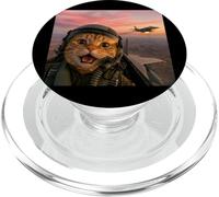 Vintage Fighter Pilot Cat Cool-Looking Aviation Selfie Art PopSockets PopGrip for MagSafe